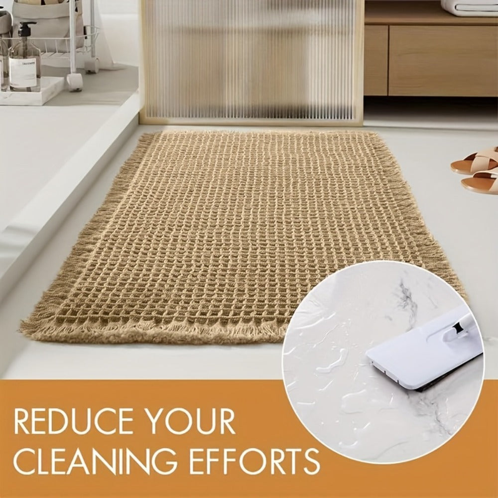 Tasseled Knit Bath Mat with Rectangular Profile, Fringed Edges and 18 x 30 or 24 x 36-Inch Size Options