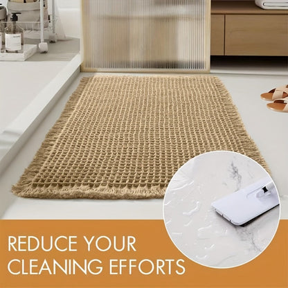 Tasseled Knit Bath Mat with Rectangular Profile, Fringed Edges and 18 x 30 or 24 x 36-Inch Size Options