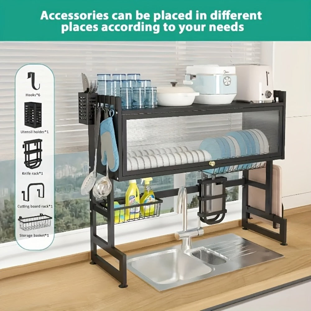 Dish Drying Rack Multi-Layer Kitchen Countertop Organizer - Dust-Free Drainer for Plates Bowls Utensils