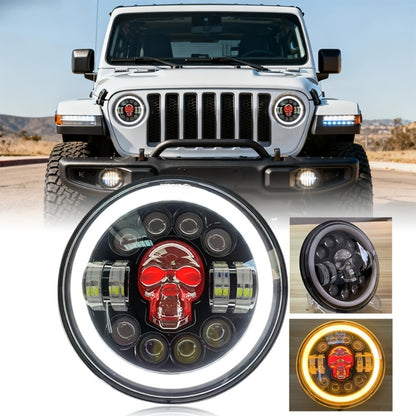 7 Inch Motorcycle LED Headlight Skull Ghost Design - Colorful Demon Eye Round Head Lamp, Custom Car Headlight Modification Front Light for Motorcycle Jeep Truck