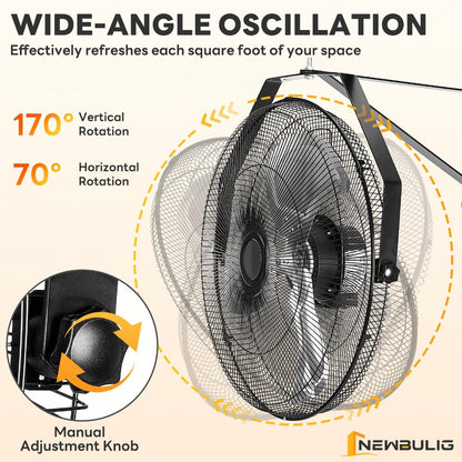 Wall Mount Fan 18/20 Inch Metal High Velocity 3-Speed Oscillating Industrial Fan 3000CFM Aluminum Blades 65dB Quiet Heavy Duty for Garage Workshop Patio Warehouse