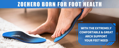 Blue Full-Length Shoe Insoles with Raised Arch Profile and Black Base in Ten Men's and Women's Size Options