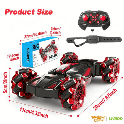 Remote Control Car, 1:24 Scale 8WD Stunt Racer with 2.4GHz Dual Remotes, 28KM/H Source Speed, LED Lights and Two Colors