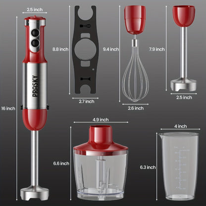 Immersion Blender 5-in-1 Handheld Mixer, Motor, Whisk Meat Chopper Measuring Cup Attachments, Stick Blender for Soups Smoothies Sauces