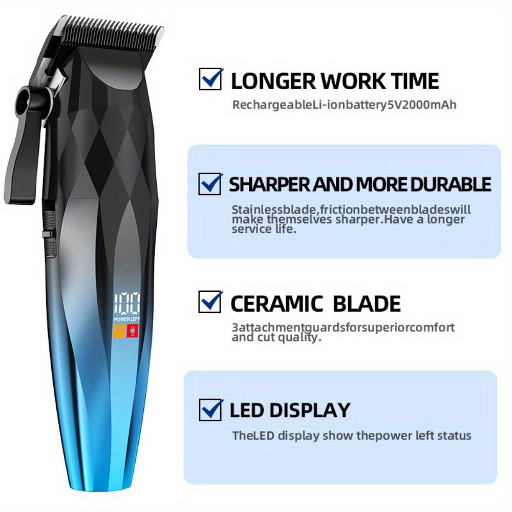 Hair Clipper Cordless Ceramic-Blade Trimmer with 7000RPM Motor, Eight Guide Combs and Three Colors