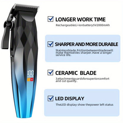 Hair Clipper Cordless Ceramic-Blade Trimmer with 7000RPM Motor, Eight Guide Combs and Three Colors