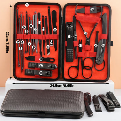 Nail Grooming Tool Case with 10-, 17- or 24-Piece Set Options and Black-and-Red Interior for Home and Travel