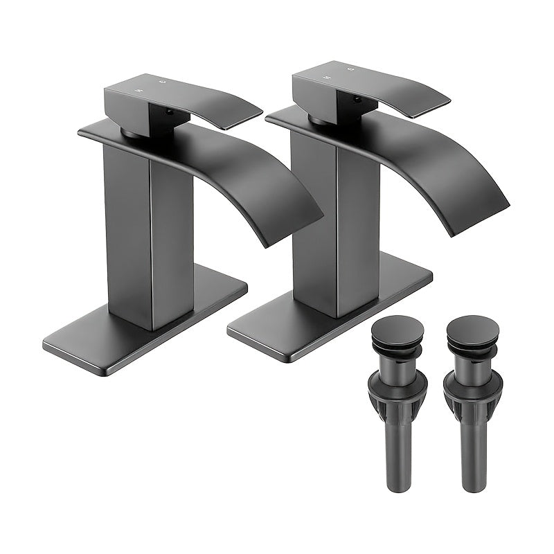 Single-Handle Waterfall Bathroom Faucet with Deck Plate, Drain Options and Single or Two-Piece Finishes