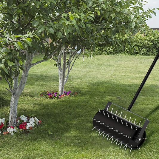 Lawn Punch Aerator 17" Heavy-Duty Metal Roller with Bearing Design, 60" Long Handle for Effortless Weeding & Aeration, Manual Garden Lawn Punch Tool Black