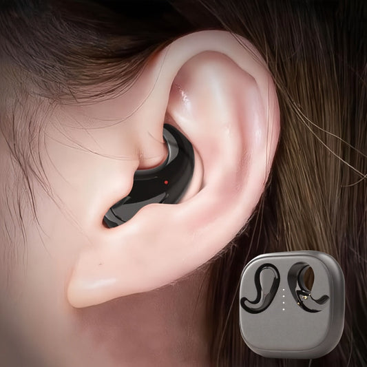 Semi-In-Ear Wireless Headphones 360-Degree Stereo Surround Sound, Black Tech Design High-Fidelity Audio, Rechargeable Lithium-Polymer Battery Type-C Charging, Long Battery Life Earphones for Music Work Travel Daily Use