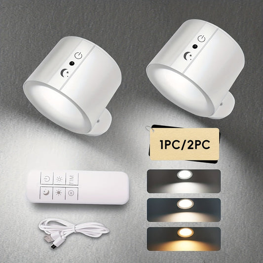 Rechargeable Wall Sconce LED Reading Light - GVTCO Magnetic 360° Rotation Wall Lamp with Remote Control, 3 Color Temperatures, Dimmable, 1200mAh Battery, USB-C Charging for Bedroom, Bedside & Hallway