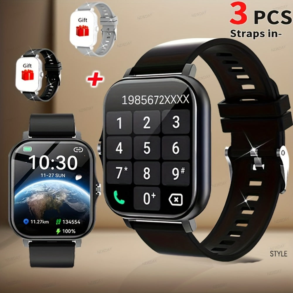 Smartwatch with 3 Straps Set 1.83" Full Touch Screen – Wireless Calling Multi Sport Mode Navigation Remote Camera Music USB Rechargeable for Men Women Black Pink Silver Gold