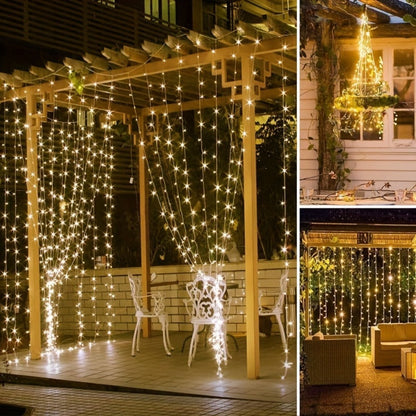 Solar Curtain String Lights, 3 x 3 Meters with 300 LEDs, Remote Control and One- or Two-Pack Options