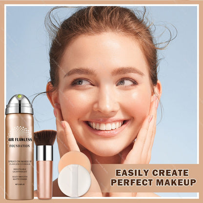 Full Coverage Liquid Foundation Airspray Kit Buildable Formula 6 Shades - Natural Beige Nude Porcelain Tan Medium Natural Satin Finish