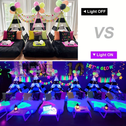 UV Black Light Bars & Strips 8-Piece Set – 385-400nm USB Powered 5V LED Blacklight for Glow Party, Halloween, Neon Party, Body Paint & Fluorescent Art (4x32cm + 4x250cm)