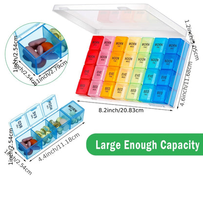 Four-Pack Weekly Pill Organizer Set with Seven Days, Four Daily Compartments and Rainbow Labels