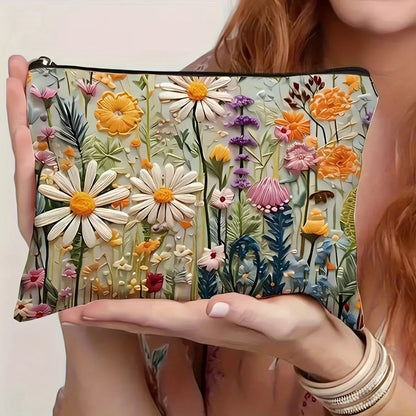 Makeup Bag – Daisy Floral Makeup Bag 4-Pack Set Foldable Zipper Travel Cosmetic Pouch Durable Toiletry Organizer Gift for Women Girls…