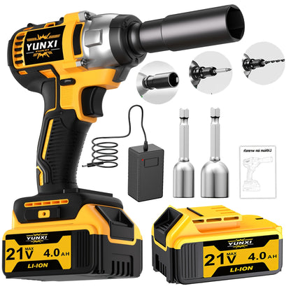 Power Tools YUNXI 21V Brushless Cordless Impact Wrench Kit with 4000mAh Battery and Configurable Accessories