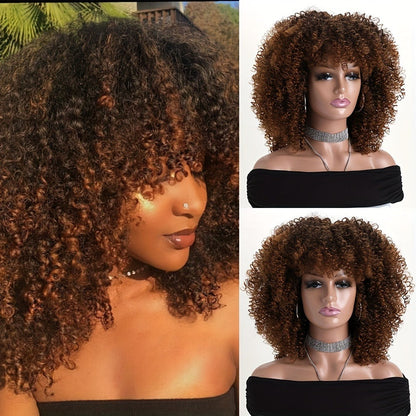 Synthetic Wig 16-Inch Kinky Curly Afro with Elastic Net Cap in 18 Color Options for Cosplay Looks