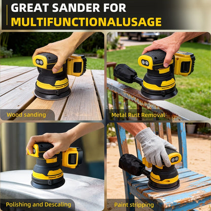 Cordless Orbital Sander Compatible with DeWalt DCB Battery – 5-Inch Brushless Motor Variable Speed Palm Sander with 30pcs Sandpapers & Dust Collection Bag for Woodworking