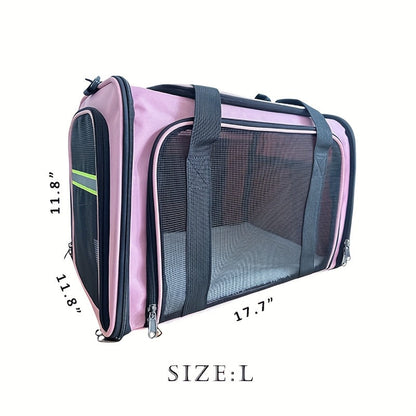 Compact Soft-Sided Pet Carrier with Mesh Panels, Shoulder Strap and Four Pink, Black or Grey Options