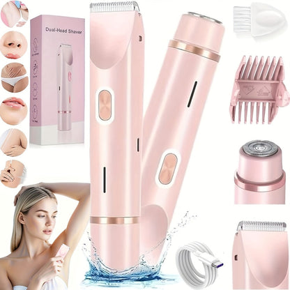 Two-Head Electric Hair Shaver with Foil and Rotary Attachments, Type-C Charging in Pink, Purple or Blue