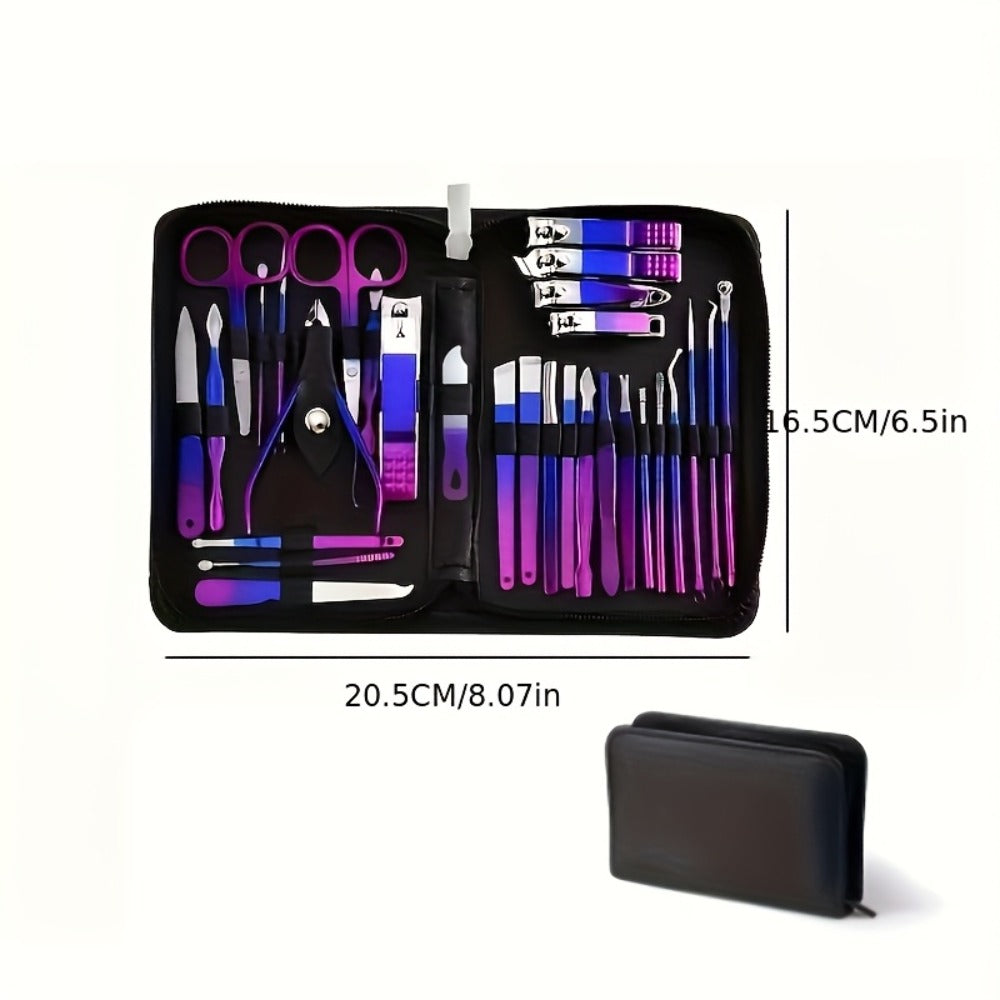 Portable Manicure and Pedicure Tool Set in 9-, 18-, 30- or 60-Piece Case Configurations for Nail Care