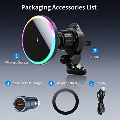 Wireless Car Charger with USB-C Adapter Included 15W Magnetic Vent Dashboard Phone Mount for iPhone 17 16 15 14 13 12 Pro Max, Samsung Galaxy S24 S23 S22, All Qi Android Phones – Black