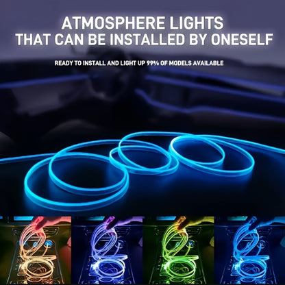 RGB Car Interior Lighting Kit 118" Fiber Optic USB App Control Music Sync Ambient Light Strip for Dashboard Door Decoration, Battery-Free Plug-and-Play Atmosphere Upgrade for Cars Trucks SUVs