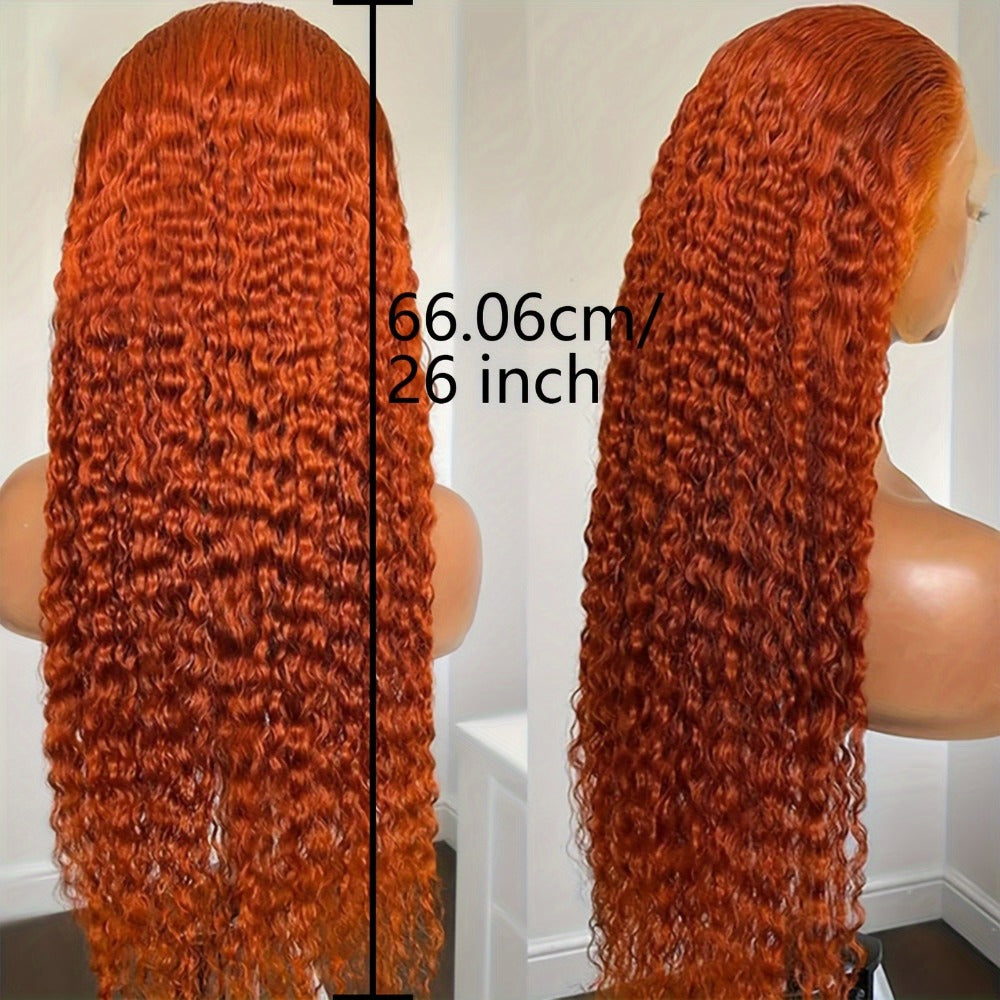 Ginger Orange 13x4 HD Lace Front Wig Human Hair 32 Inch Straight 180% Density Pre Plucked, for Home, Travel and Salon Hair Styling