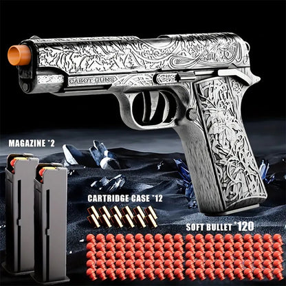 Soft Bullet Toy Gun with 120 Shells & Ejecting Shell System – Semi-Auto Rapid-Fire Pistol for Boys, 2 Magazines, Indoor Outdoor Shooting Game, Birthday Gift for Kids Ages 6+