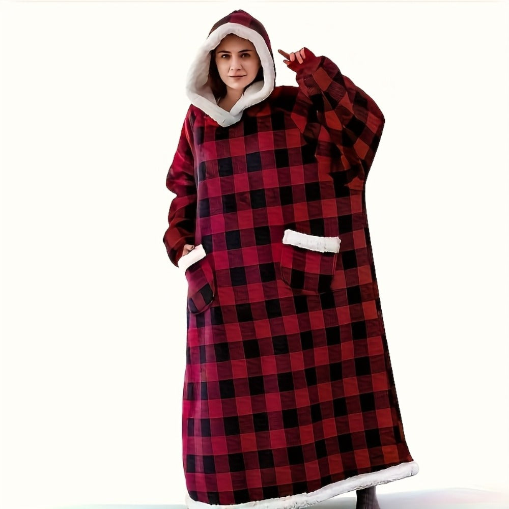 Wearable Blanket Hoodie – Oversized Flannel Sweatshirt Blanket with Pockets for Women & Men, 450-500gsm Thick Warm Winter Cozy