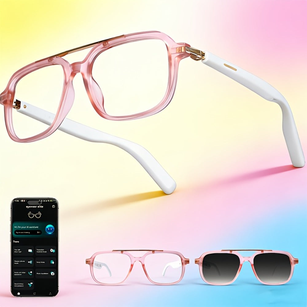Smart Glasses 164-Language Translation Eyewear with Bluetooth Music, Calls and Multiple Black or Pink Frames
