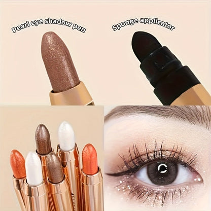 Six-Piece Shimmer Eyeshadow Stick Set with Dual-Ended Sponge Applicators and Mixed Metallic Shades