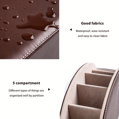 Five-Compartment PU Leather Remote Control and Desk Organizer Caddy with Nine Color and Print Options
