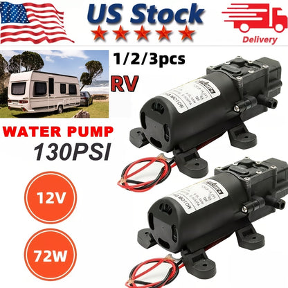 12V Self-Priming Water Pump 130PSI - High Pressure Portable Electric Pump for Car Wash, RV, Camper Van & Water Pressurization (1/2/3 Pack)