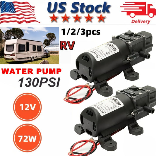 12V Self-Priming Water Pump 130PSI - High Pressure Portable Electric Pump for Car Wash, RV, Camper Van & Water Pressurization (1/2/3 Pack)