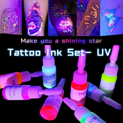UV Blacklight Tattoo Ink Set Fluorescent Glow in the Dark 5ml Bottles UV Reactive Tattoo Dye for Body Art Glow Parties Festivals 5 8 11 15 Colors