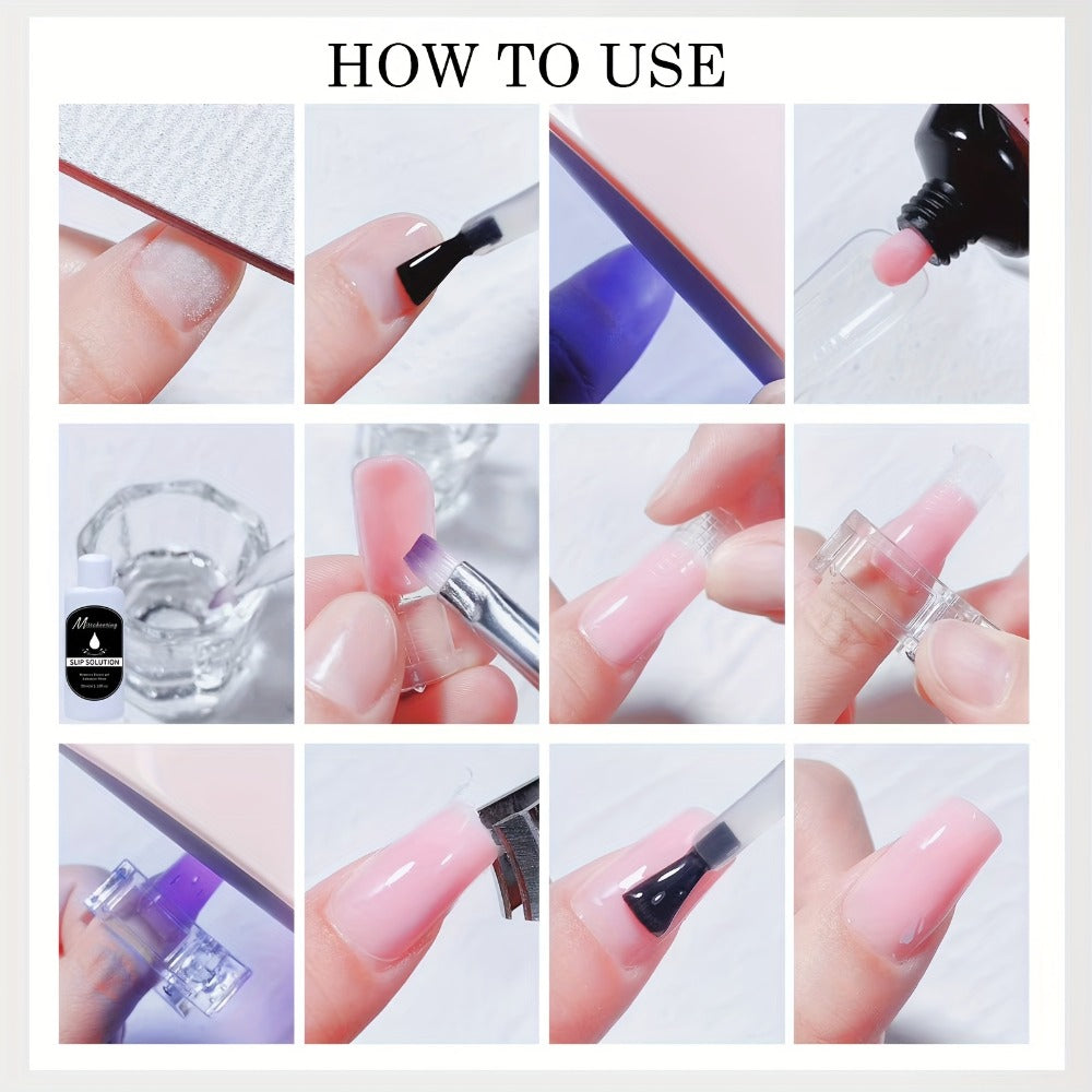Poly Nail Gel Extension Kit 6 Colors with USB UV LED Lamp & Slip Solution - All-in-One Polygel Nail