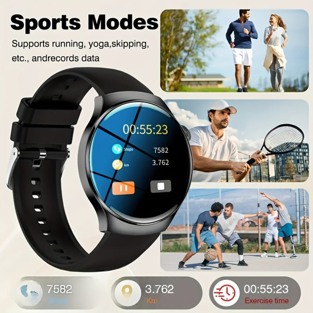 Alarm Smartwatch with Silicone Strap – Wireless Calling, Pedometer, Calorie Tracker, Music Playback, Remote Camera & Multi-Sport Modes – Unisex Men & Women Silver Black