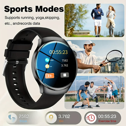 Alarm Smartwatch with Silicone Strap – Wireless Calling, Pedometer, Calorie Tracker, Music Playback, Remote Camera & Multi-Sport Modes – Unisex Men & Women Silver Black