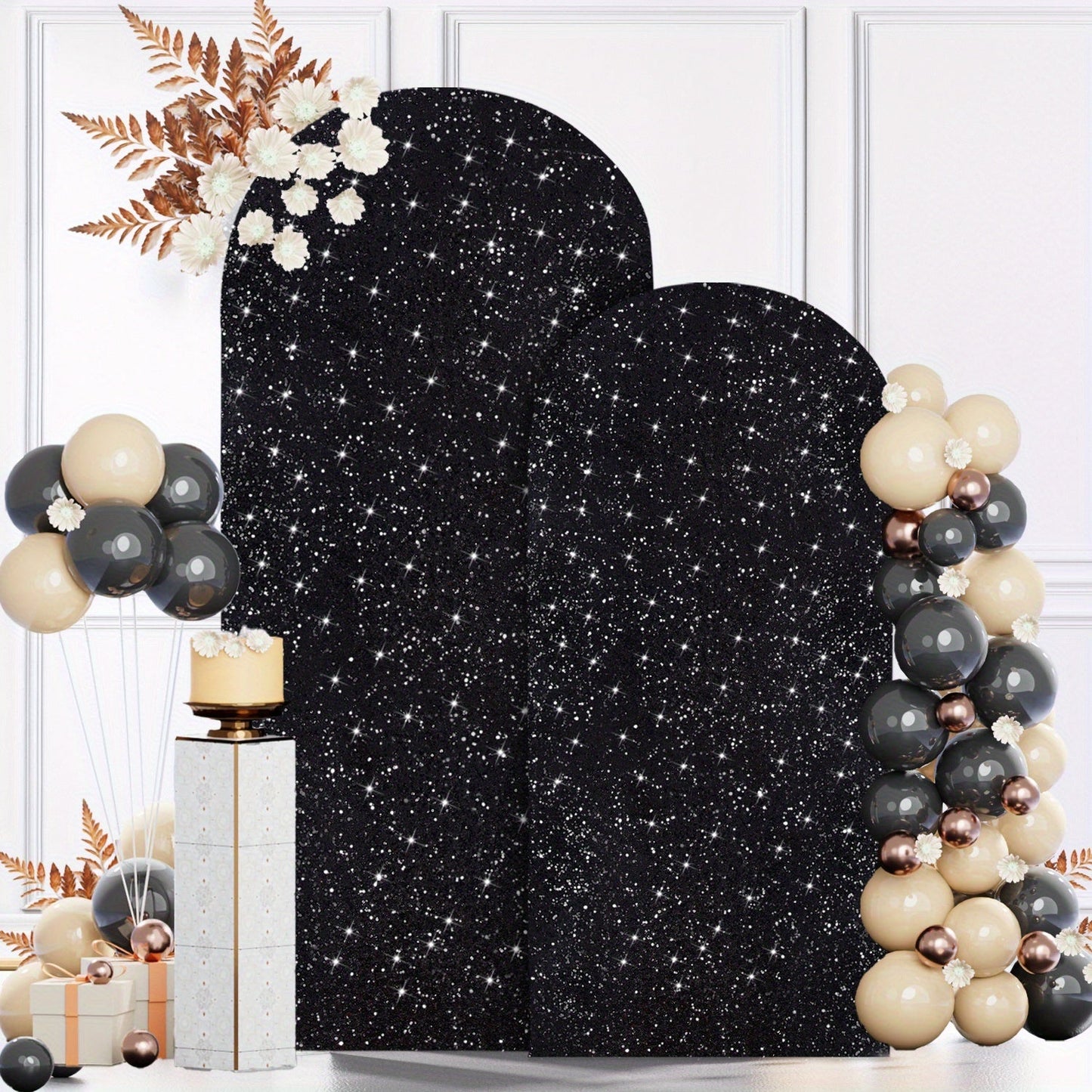 Glitter Sequin Wedding Arch Covers, Two-Piece 6 ft and 7.2 ft Spandex Backdrop Set in Eight Colors