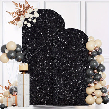 Glitter Sequin Wedding Arch Covers, Two-Piece 6 ft and 7.2 ft Spandex Backdrop Set in Eight Colors
