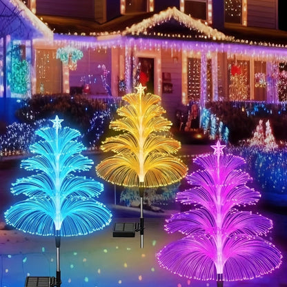 Solar Garden Light Fiber Optic Christmas Tree Stakes with 7-Color LEDs and 2 or 5-Layer Star Options