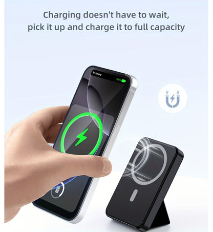 10000mAh Magnetic Power Bank with Folding Kickstand, Percentage Display and Multiple Charging Ports