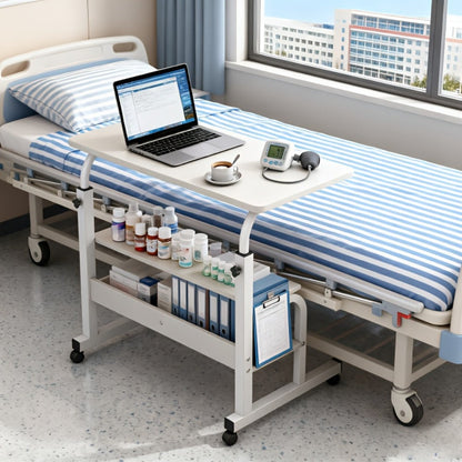 Overbed Table with Casters Adjustable Height – Bedside Nursing Table for Hospital & Home Care, Rolling Laptop Desk for Elderly & Patients, Meal Tray Stand, Multiple Colors