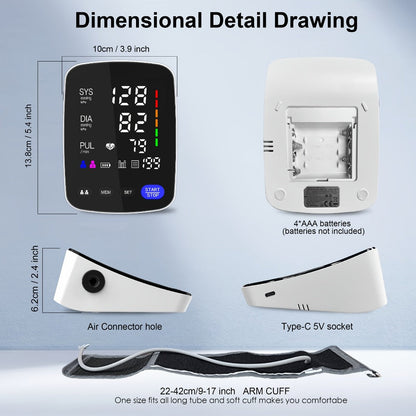 Upper Arm Blood Pressure Monitor, Digital BP Machine, Large LED Display, 2-User 198 Memory, Adjustable Cuff 8.7-17in