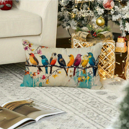 Watercolor Bird Lumbar Pillow Covers, 12 x 20-Inch Cases with Zippers in One- or Two-Piece Packs