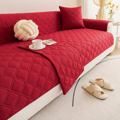 Sofa Cover Three-Piece Soundwave Embossed Set with Sofa Panel, Two Armrest Covers and Anti-Slip Mat