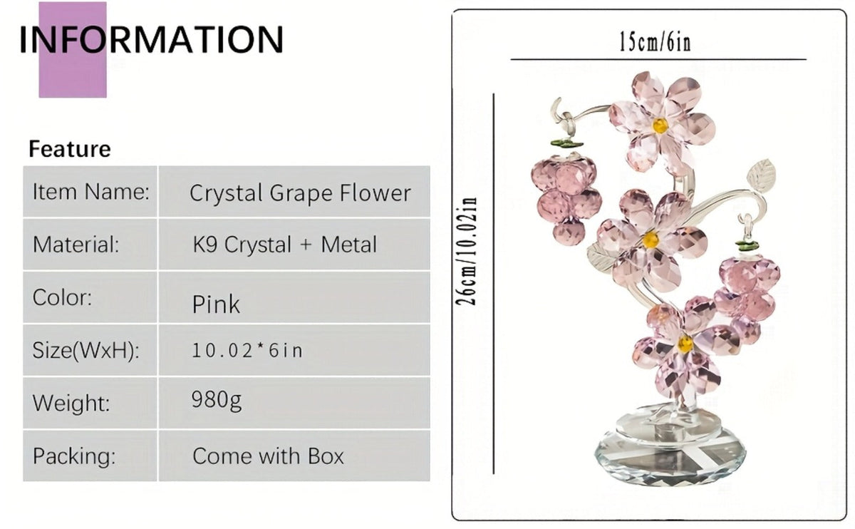 Pink Crystal Tree Statue Ornament - Romantic Crystal Flower Sculpture with Rotatable Base, Elegant Home Decor Gift for Valentine's Day